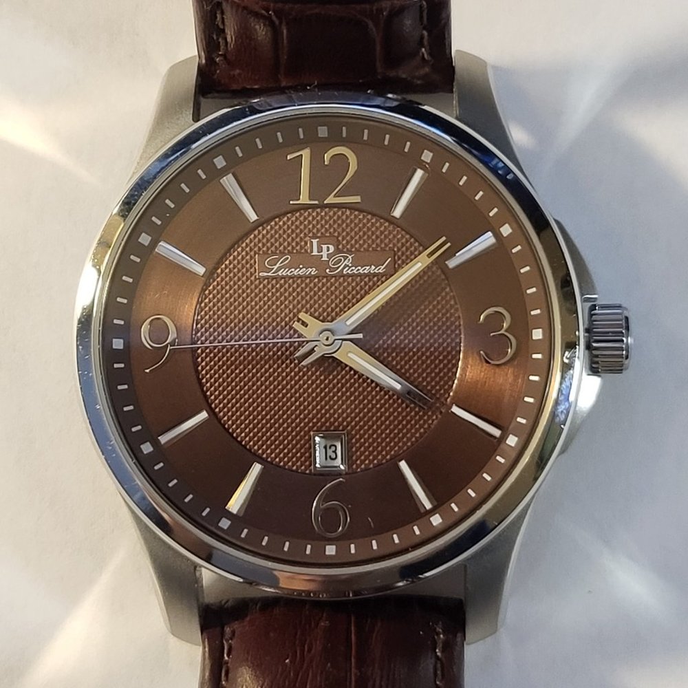 Lucien Piccard Men's Adamello Watch, 43 mm case, brown dial, brown strap